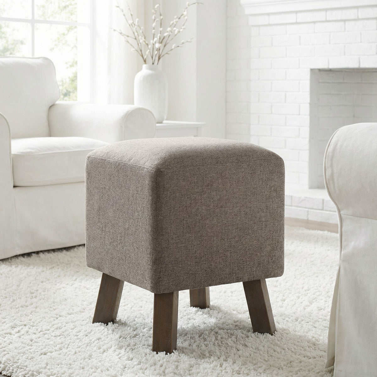 Cortesi Home Cuba Square Ottoman, Taupe Fabric with Wood Legs