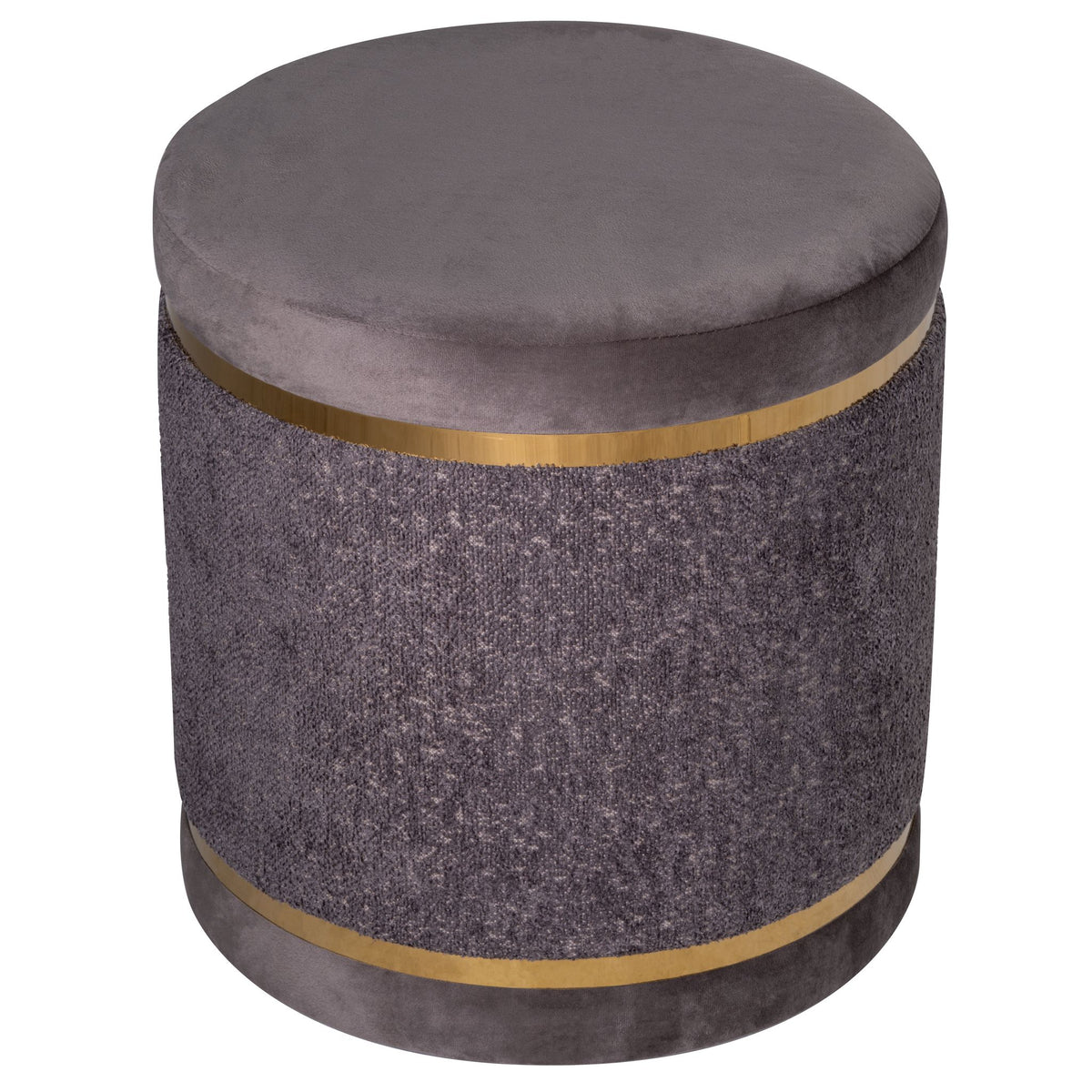 Cortesi Home Matri Set of 2 Nesting Ottomans in Soft Gray Fabric with Gold Metal Accent