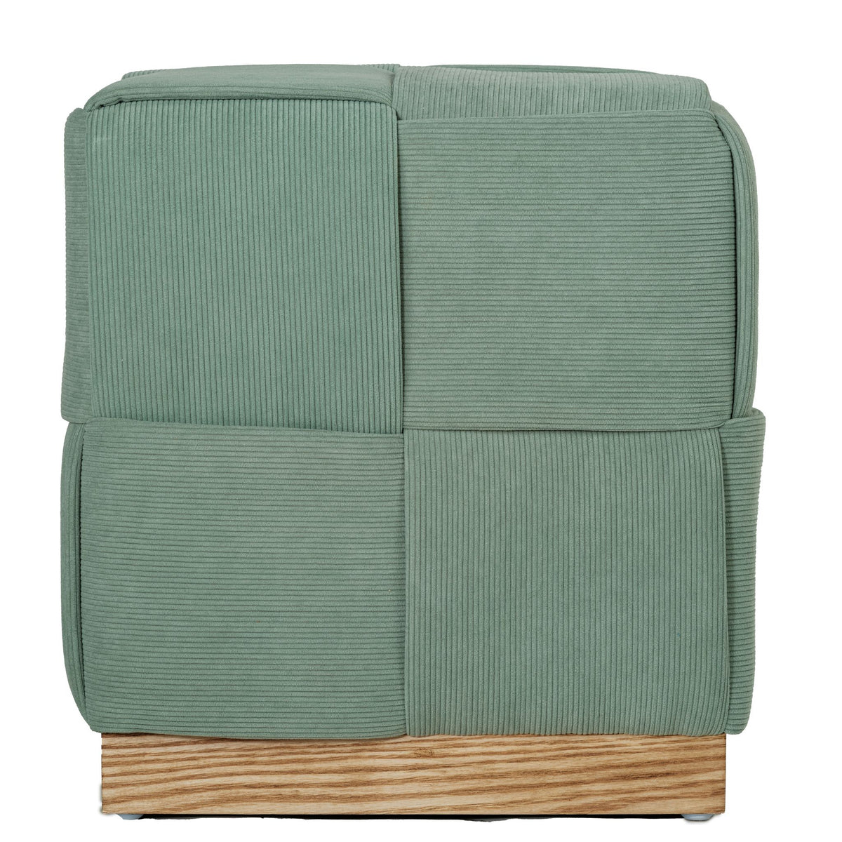 Cortesi Home Nairobi Cube Ottoman in Cordaroy Green Fabric with Oak Wood Base