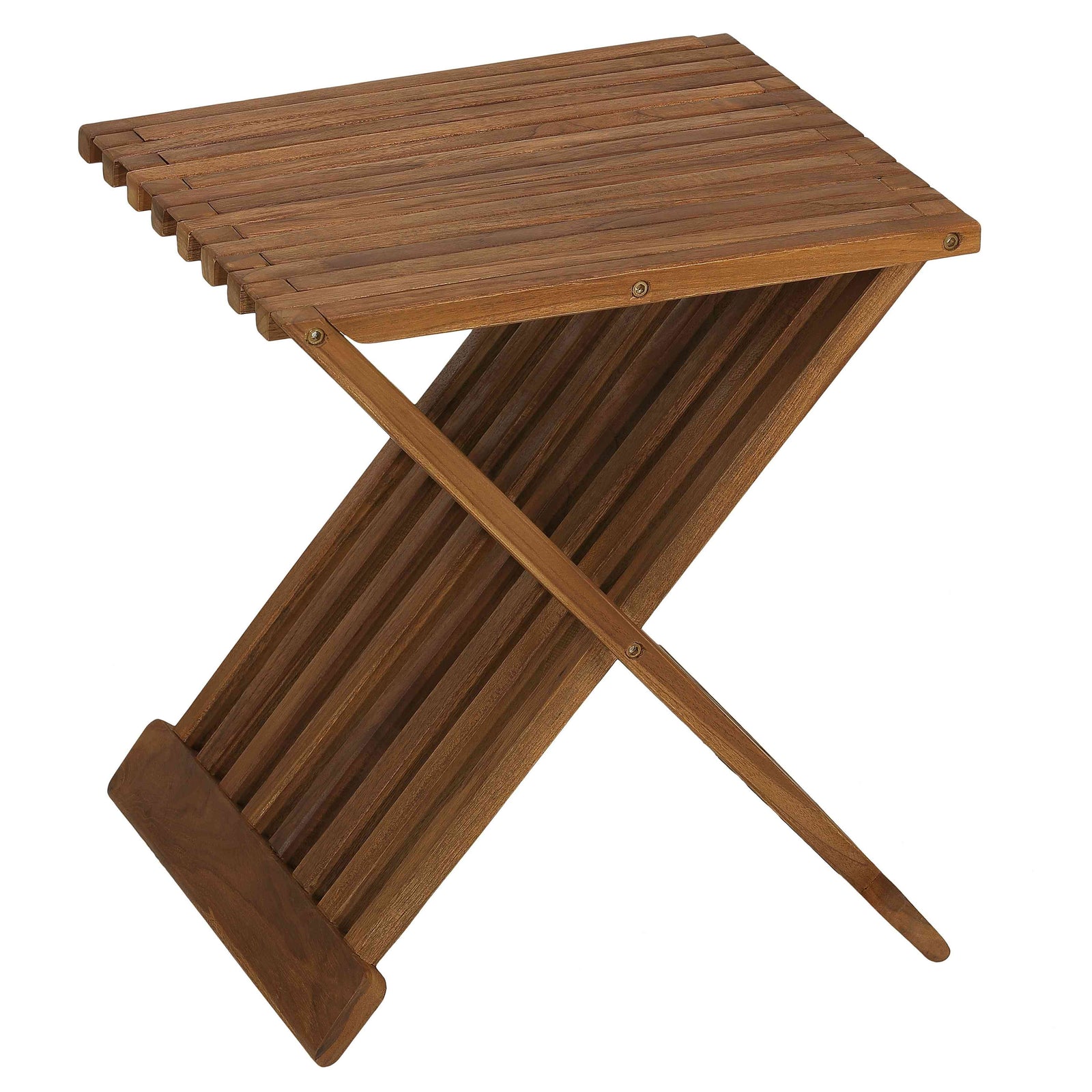 Bare Decor Rocco Folding Stool in Solid Teak Wood, 16"