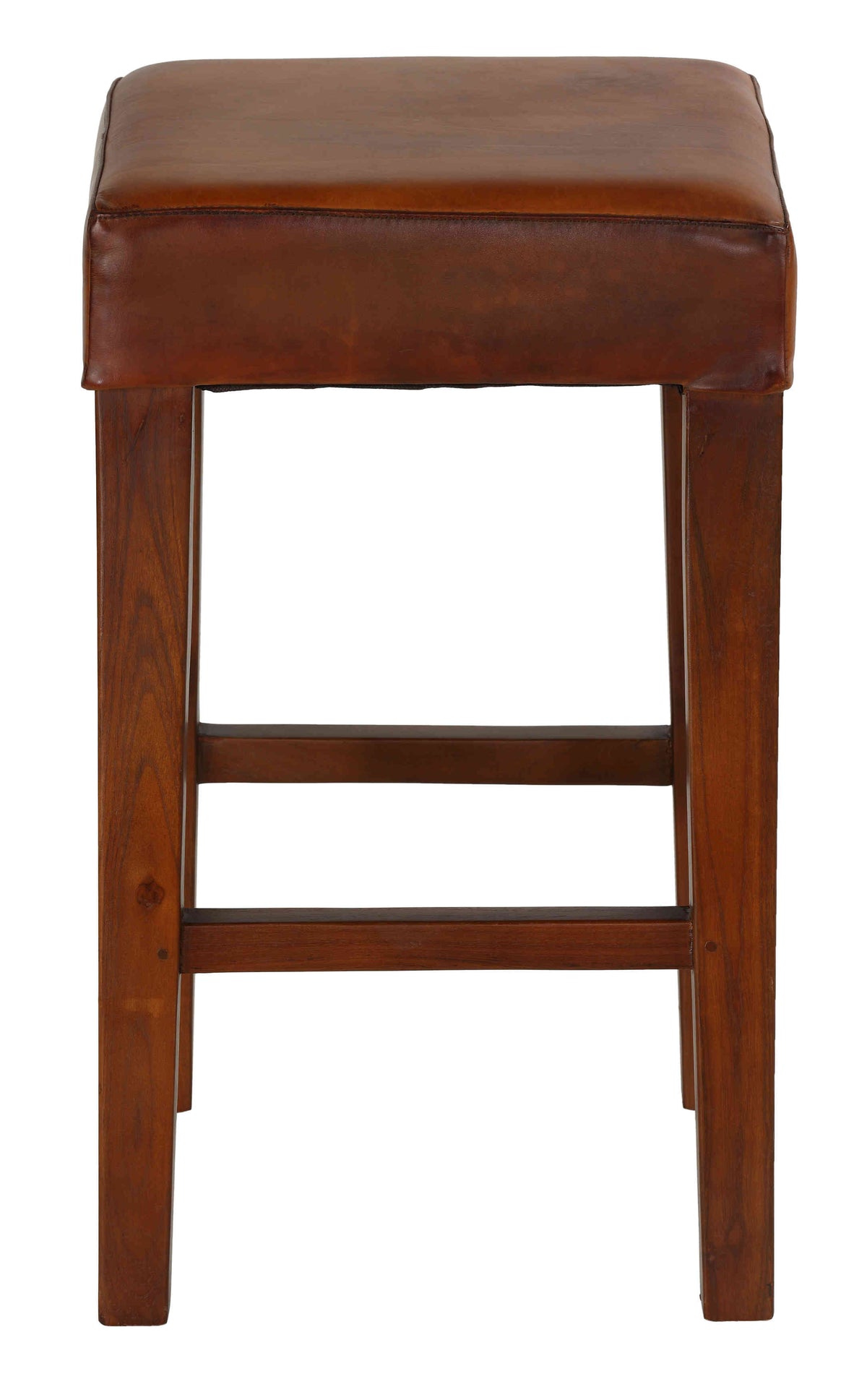 Bare Decor Sally Genuine Leather and Teak Wood Square Counter Stool, 26&quot;
