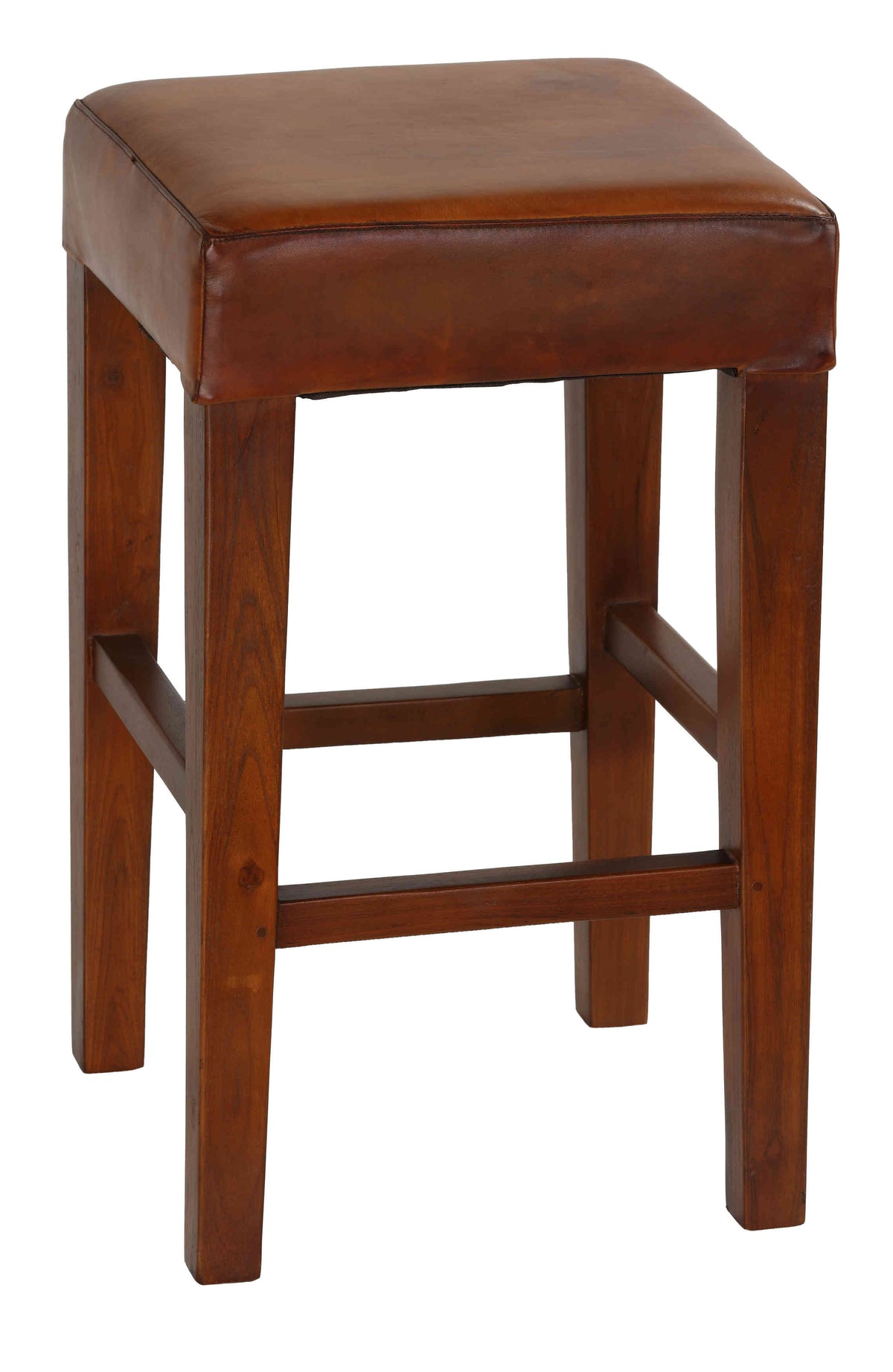 Bare Decor Sally Genuine Leather and Teak Wood Square Counter Stool, 26&quot;