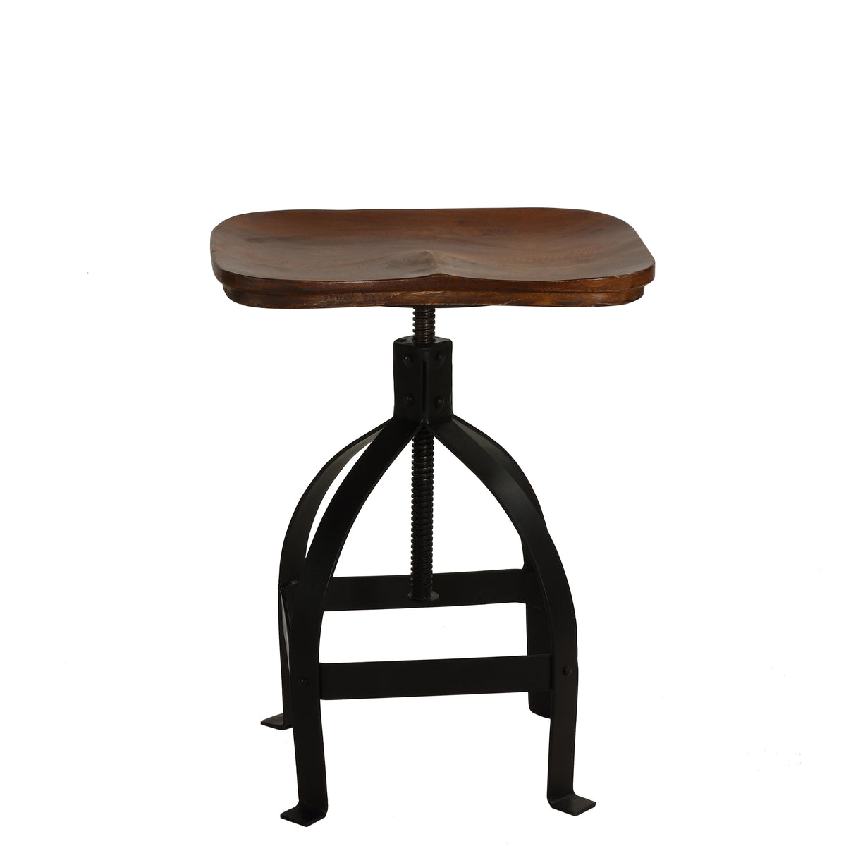 Bare Decor Keg Counter Swivel Stool in Solid Wood and Black Metal, Adjustable Height