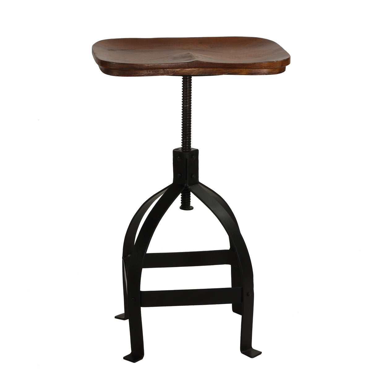 Bare Decor Keg Counter Swivel Stool in Solid Wood and Black Metal, Adjustable Height
