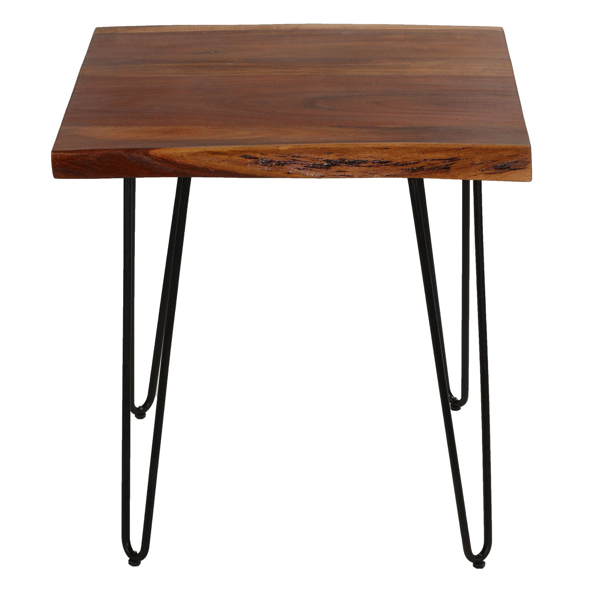 Bare Decor Nunavut Square End Table Solid Wood Live Top with Black Metal Hairpin Legs, 24x24x24