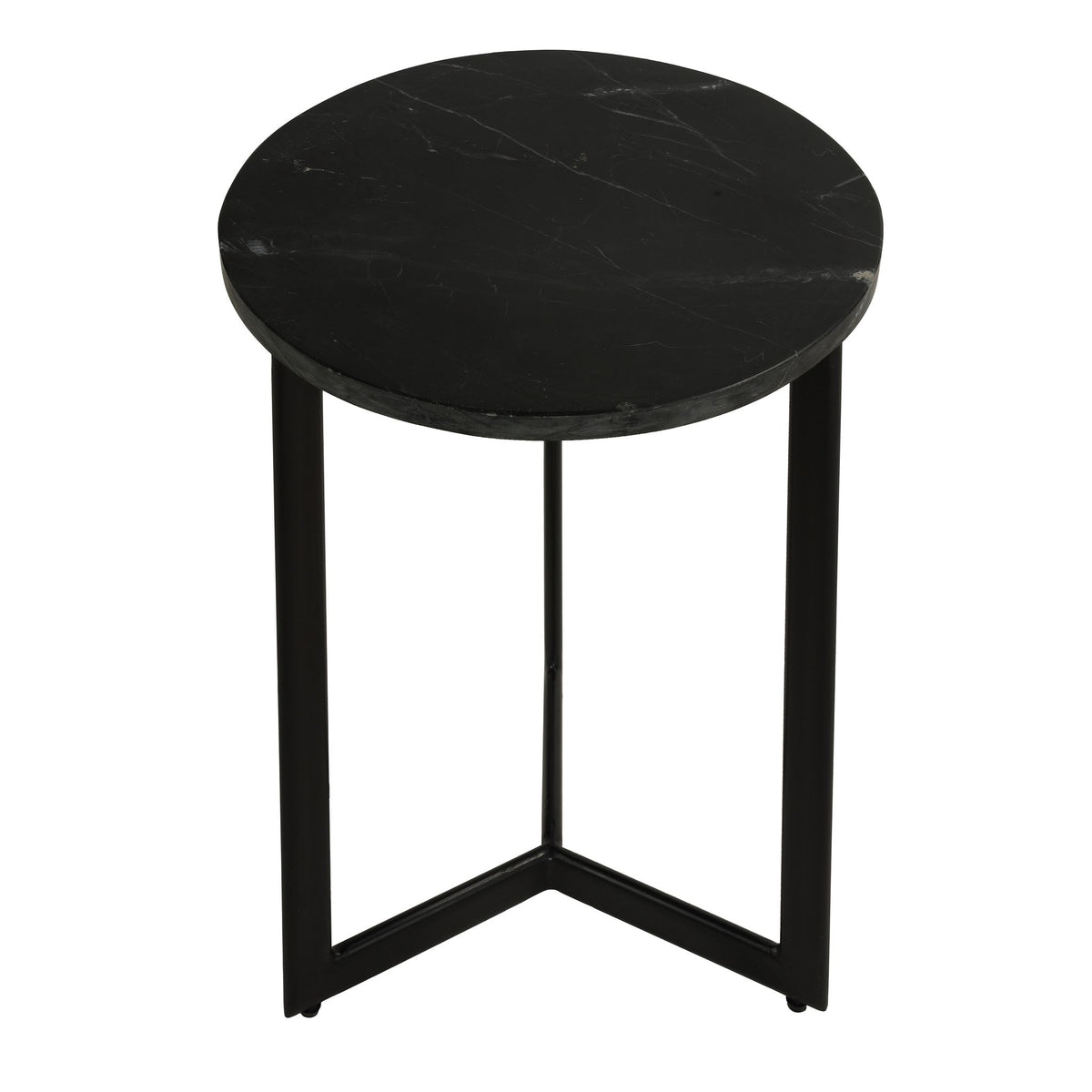Bare Decor Apuan Accent Table in Black Metal and Marble, Round 15&quot;