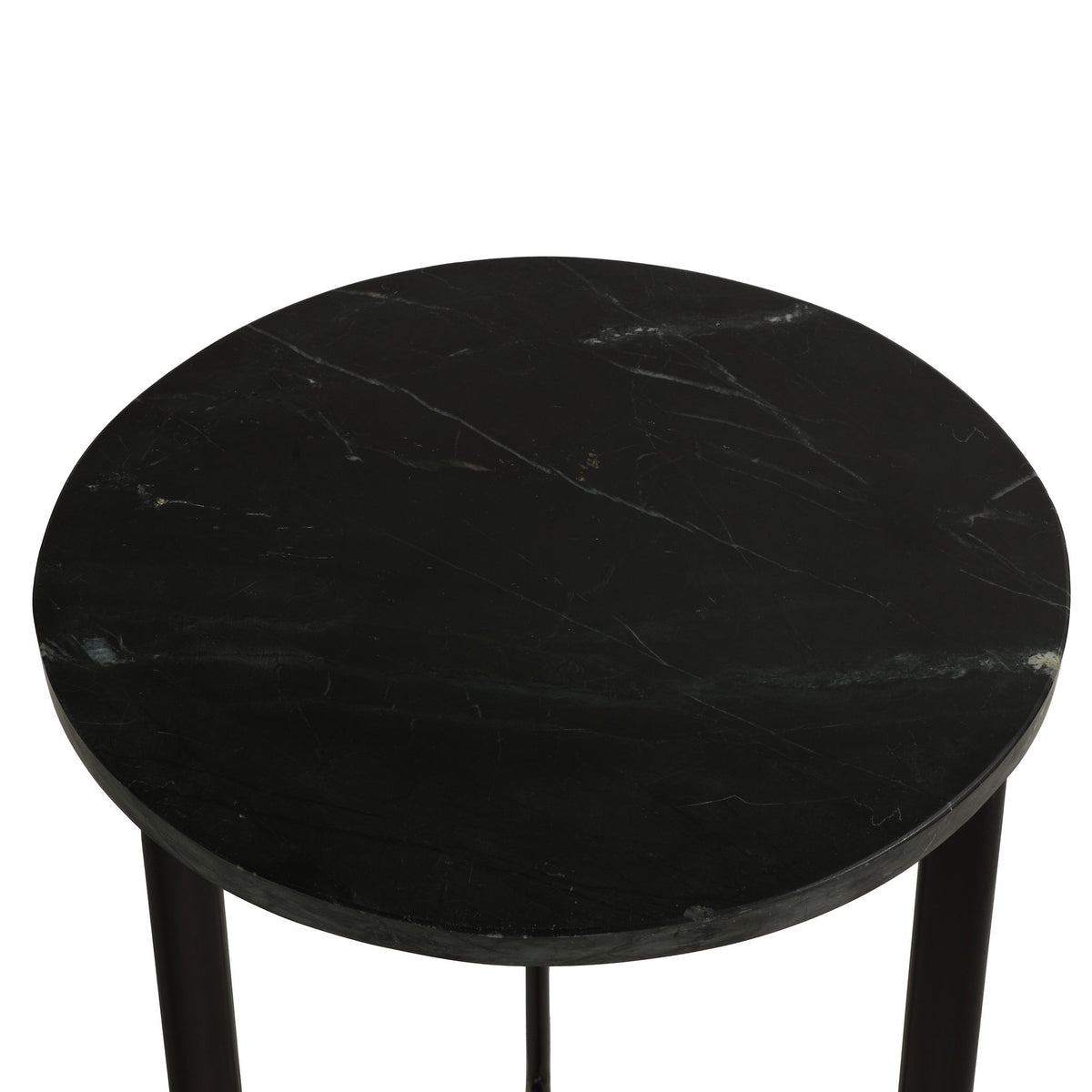 Bare Decor Apuan Accent Table in Black Metal and Marble, Round 15&quot;