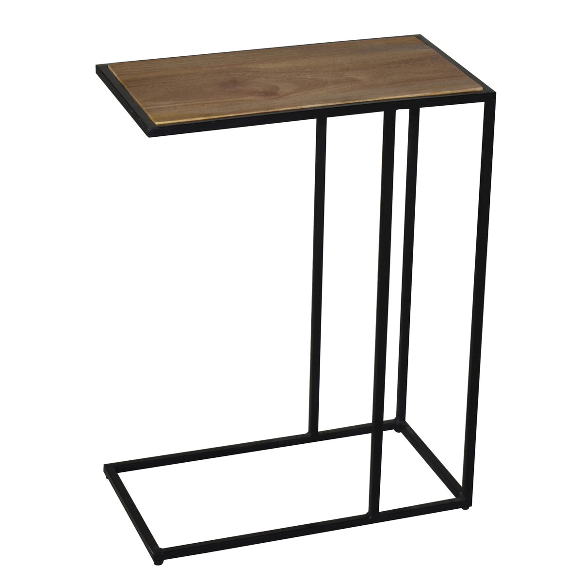 Bare Decor Toronto Accent C-Table in Black Metal and Wooden Top, 18x10