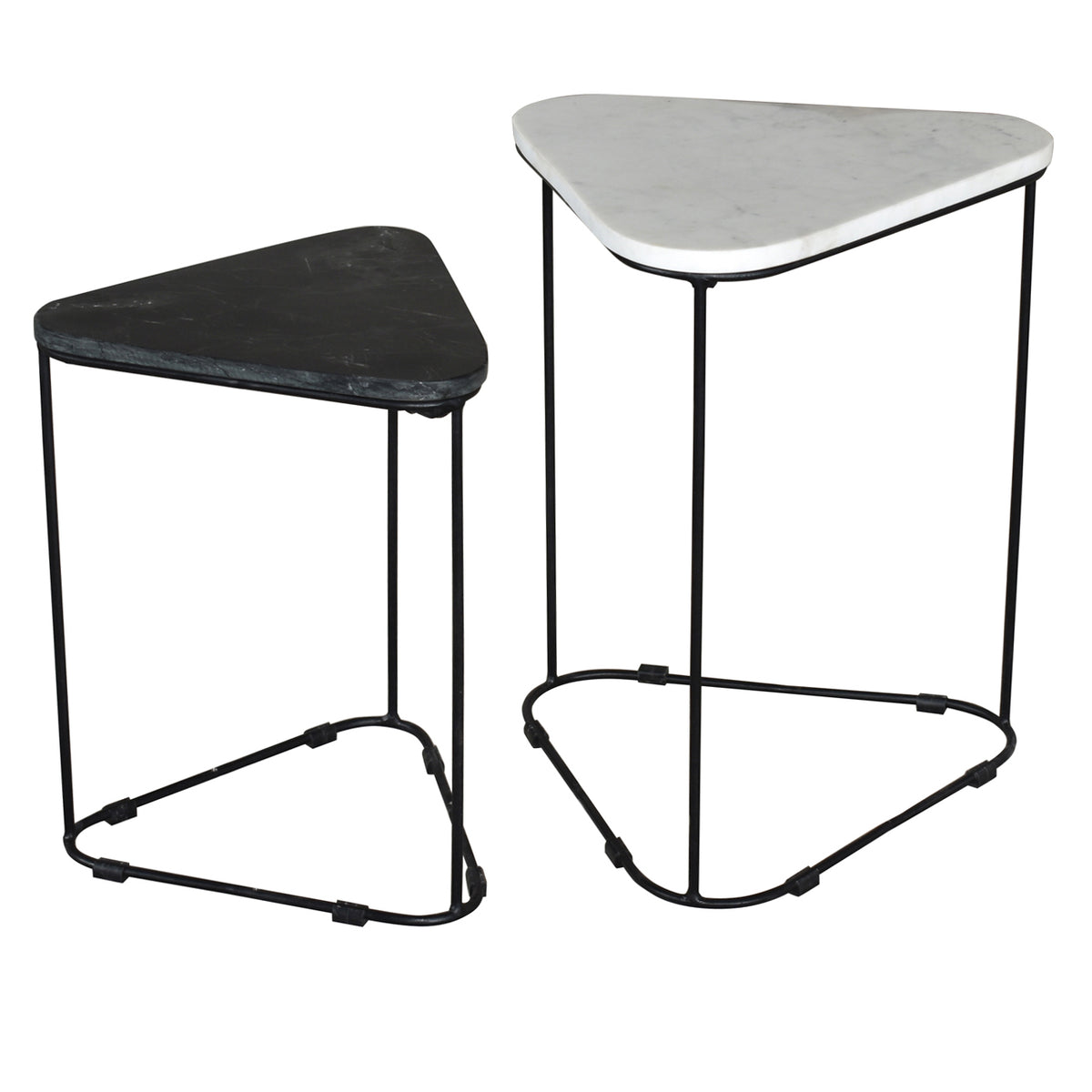 Bare Decor Selfy 2Pc Nesting Accent Tables in Black and White Triangle Marble