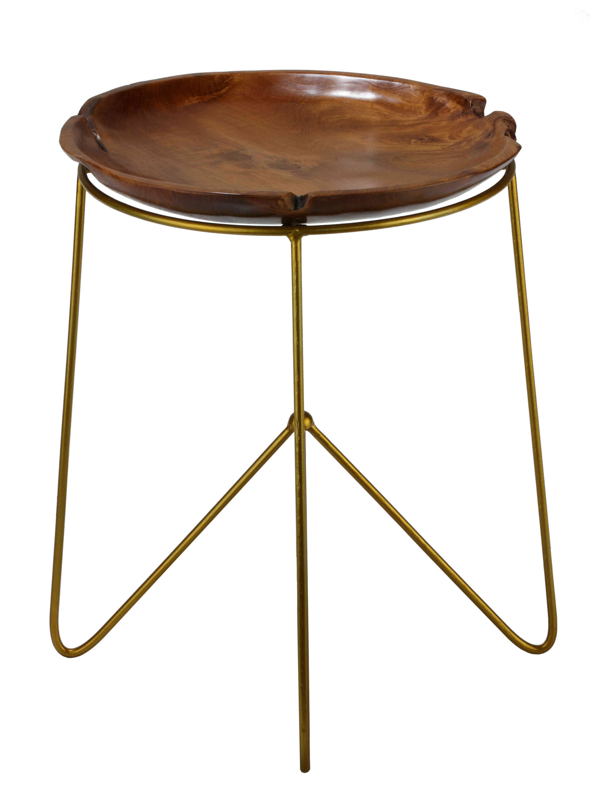 Bare Decor Paolo Accent Table with Teak Wood Top with Gold Finish Metal Legs, Round 19&quot;