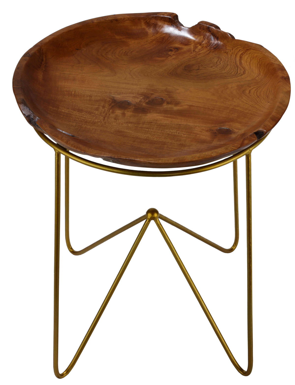 Bare Decor Paolo Accent Table with Teak Wood Top with Gold Finish Metal Legs, Round 19&quot;