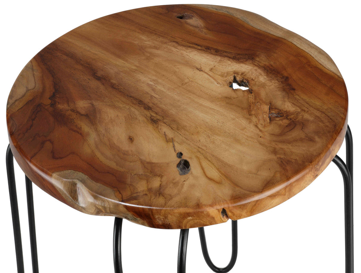 Bare Decor Lacie Accent End Table with Solid Live Edge Teak Root Top, Round 16&quot;