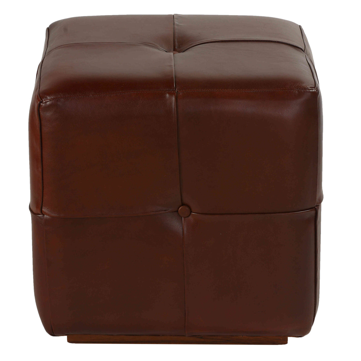 Bare Decor Chesterfield Square Ottoman, Genuine 100% Leather, Brown