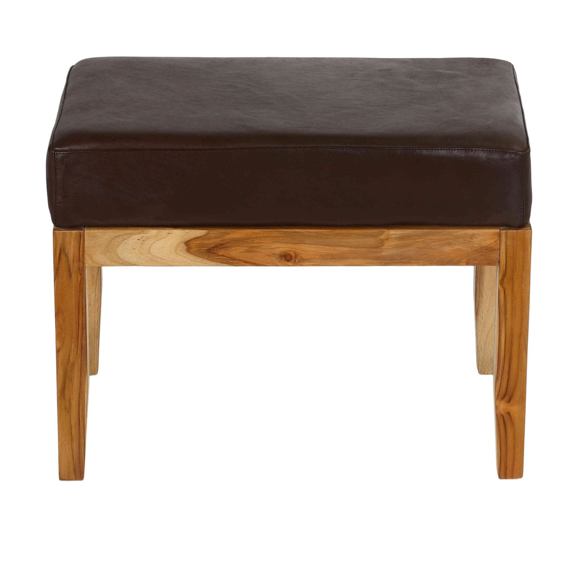 Bare Decor Luisa Bench Genuine 100% Leather and Teak, Brown