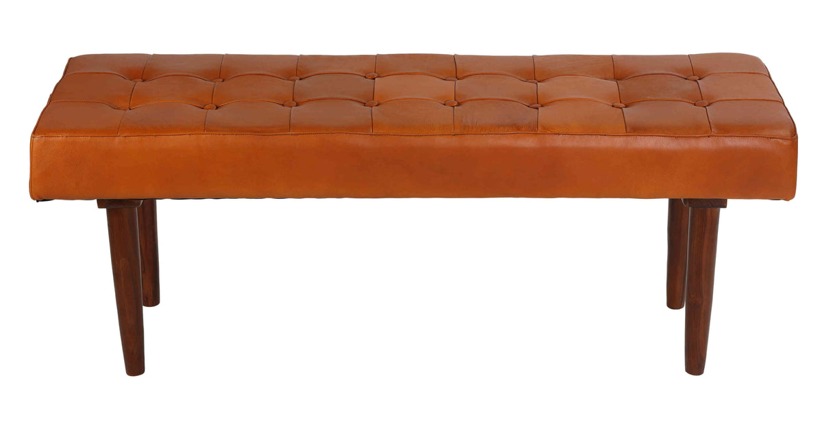 Bare Decor Edison Genuine 100% Leather Bench Ottoman, Brown