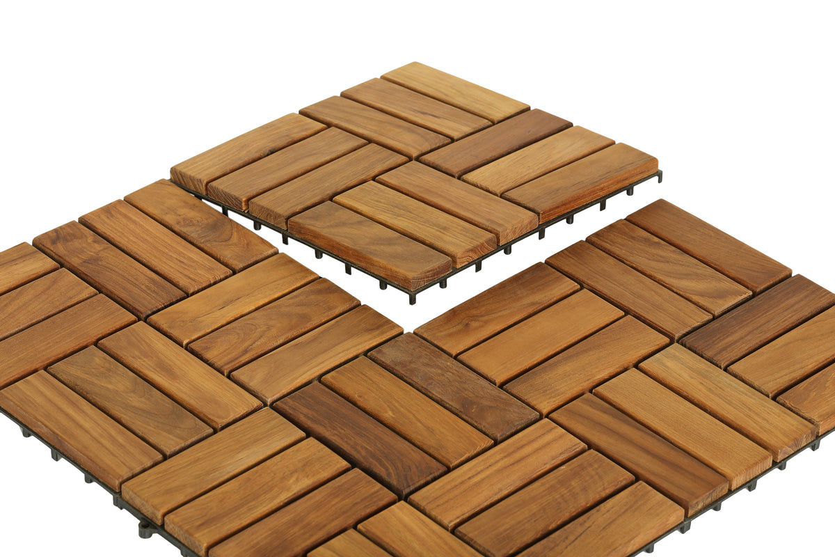 Bare Decor EZ-Floor Interlocking Flooring Tiles in Solid Teak Wood (Set of 10)