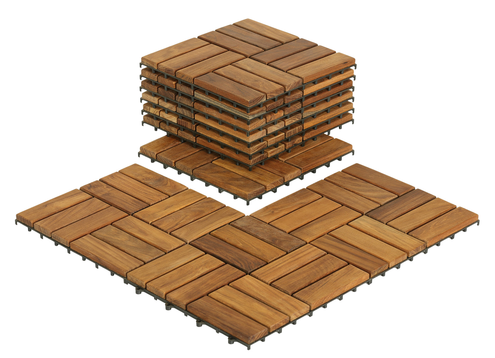 Bare Decor EZ-Floor Interlocking Flooring Tiles in Solid Teak Wood (Set of 10)
