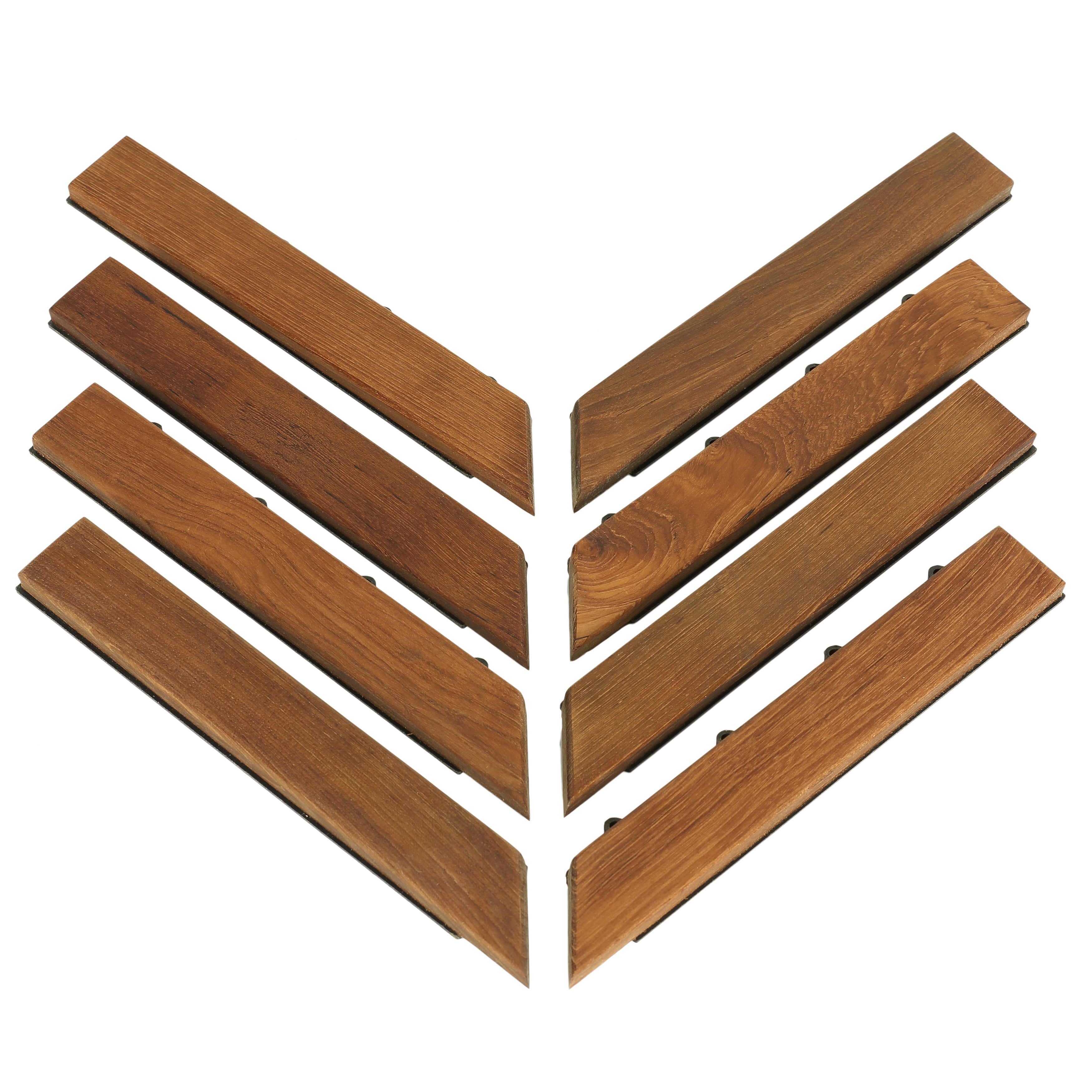 Bare Decor EZ-Floor Corner Trim Piece  Interlocking Flooring in Solid Teak Wood (Set of 8), Oiled Finish