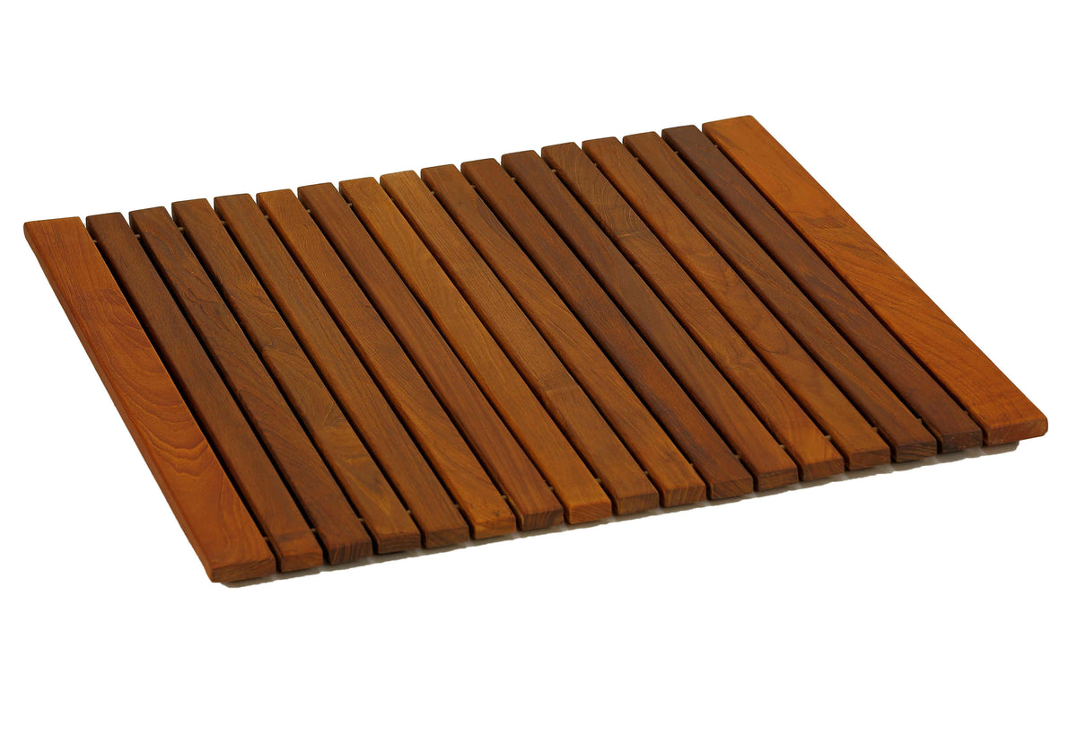 Bare Decor Lykos String Spa Shower Mat in Solid Teak Wood Oiled Finish, Large: 24&quot;x24&quot;