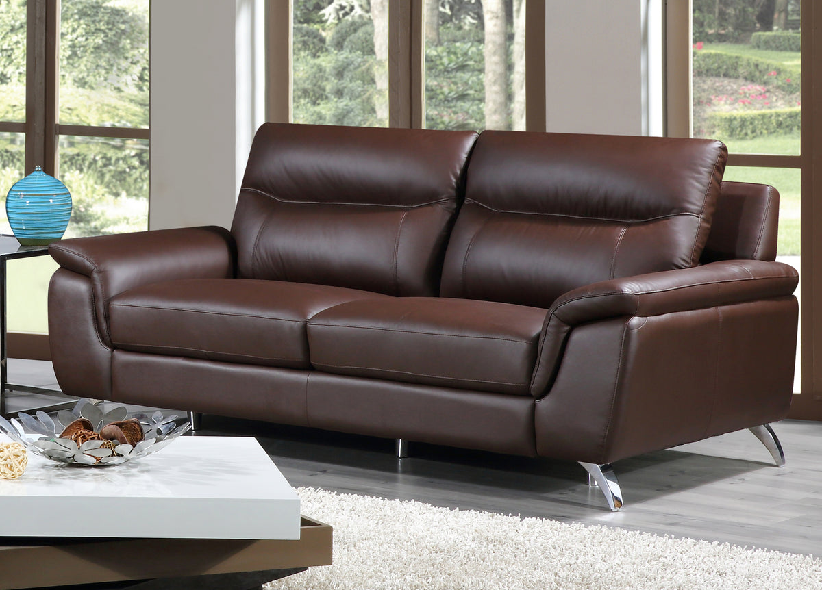 Cortesi Home Chicago Genuine Leather Sofa, Brown 79&quot;