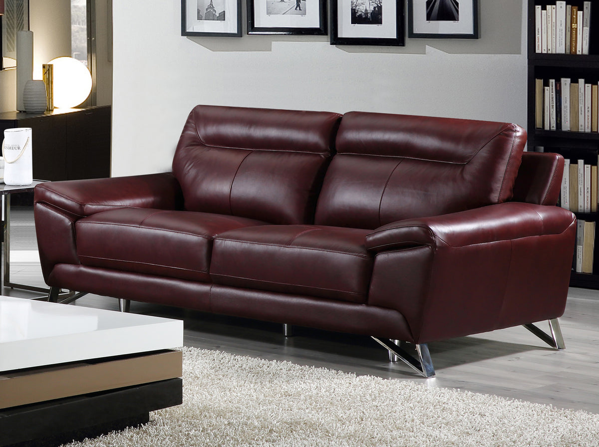 Cortesi Home Phoenix Genuine Leather Sofa, Deep Merlot 80&quot;