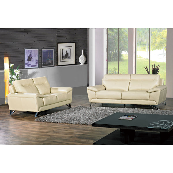 Cortesi Home Phoenix Genuine Leather Sofa & Loveseat Set, Cream ...