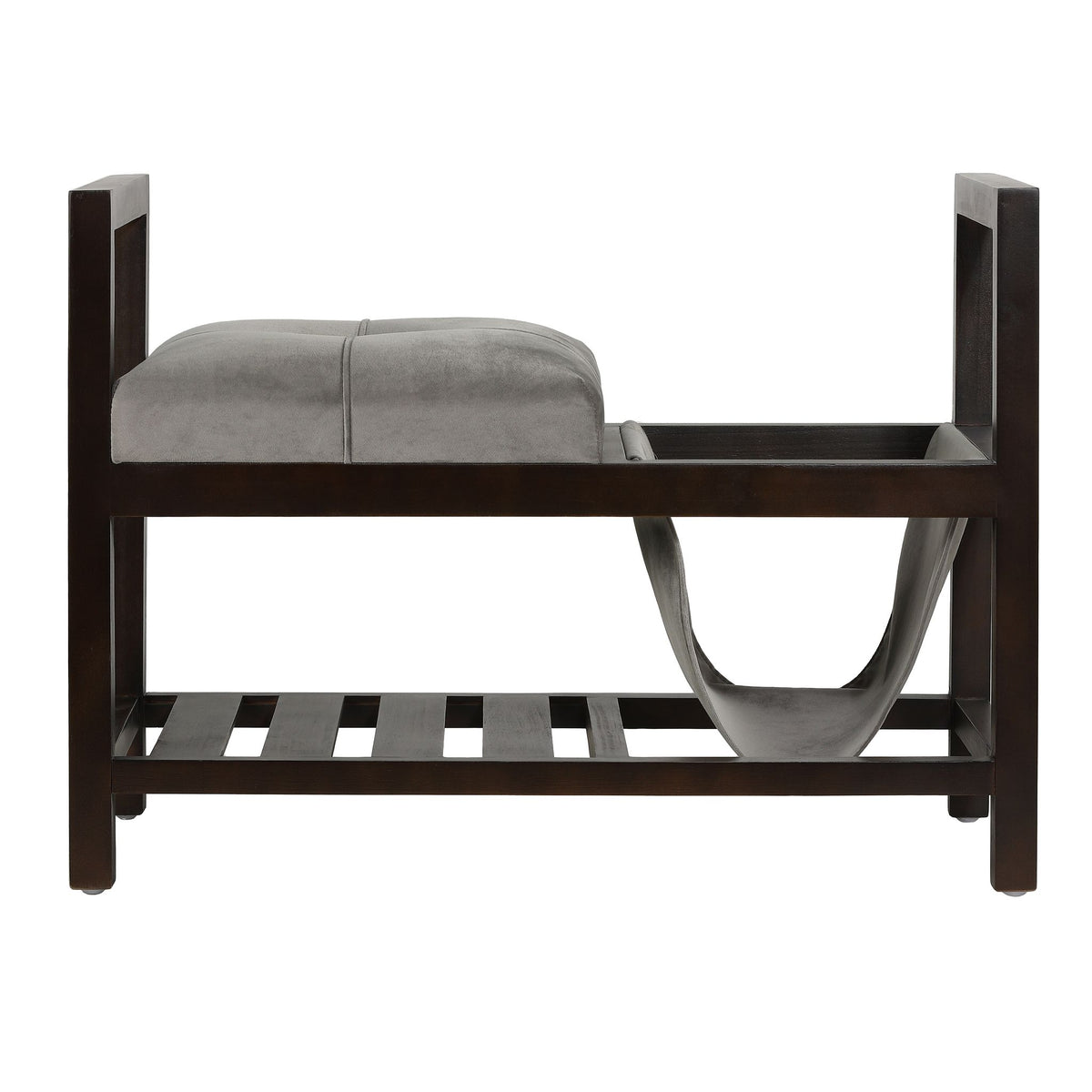 Cortesi Home Oliver Entryway Bench with Storage and Shoe Rack, Espresso Wood and Grey