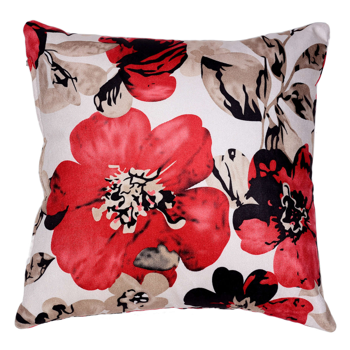 Cortesi Home Oppy Decorative  Square Accent Pillow, Red Flower Print 16&quot;x16&quot;