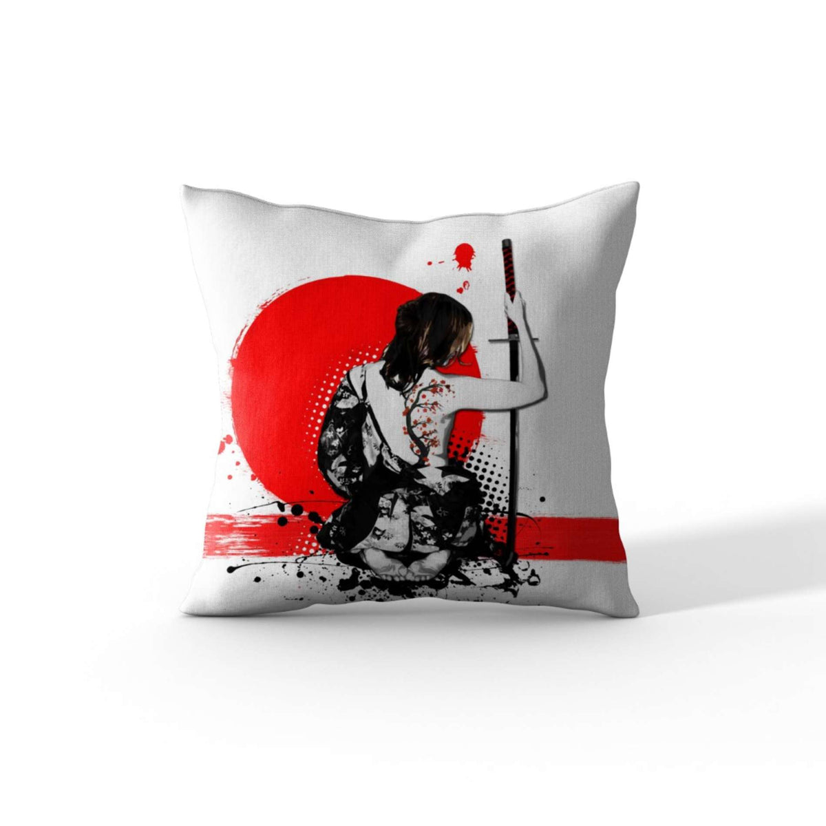 Cortesi Home &#39;Trash Polka - Female Samurai&#39; by Nicklas Gustafsson, Decorative Soft Velvet Square 18&quot;x18&quot; Accent Throw Pillow with Insert
