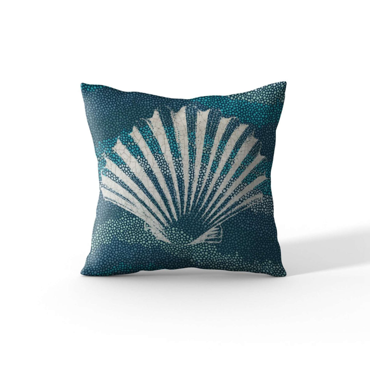 Cortesi Home &#39;Sea Glass I&#39; Decorative Soft Velvet, Square 18&quot;x18&quot; Accent Throw Pillow with Insert, Blue Seashell
