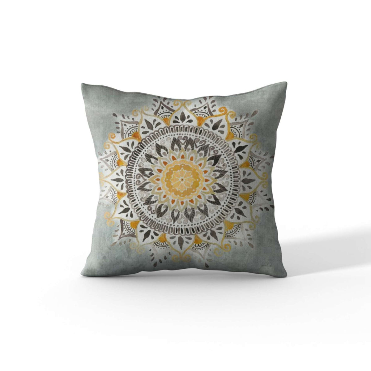 Cortesi Home &#39;Mandala Delight I Yellow Grey&#39; by Danhui Nai, Decorative Soft Velvet Square 18&quot;x18&quot; Accent Throw Pillow with Insert