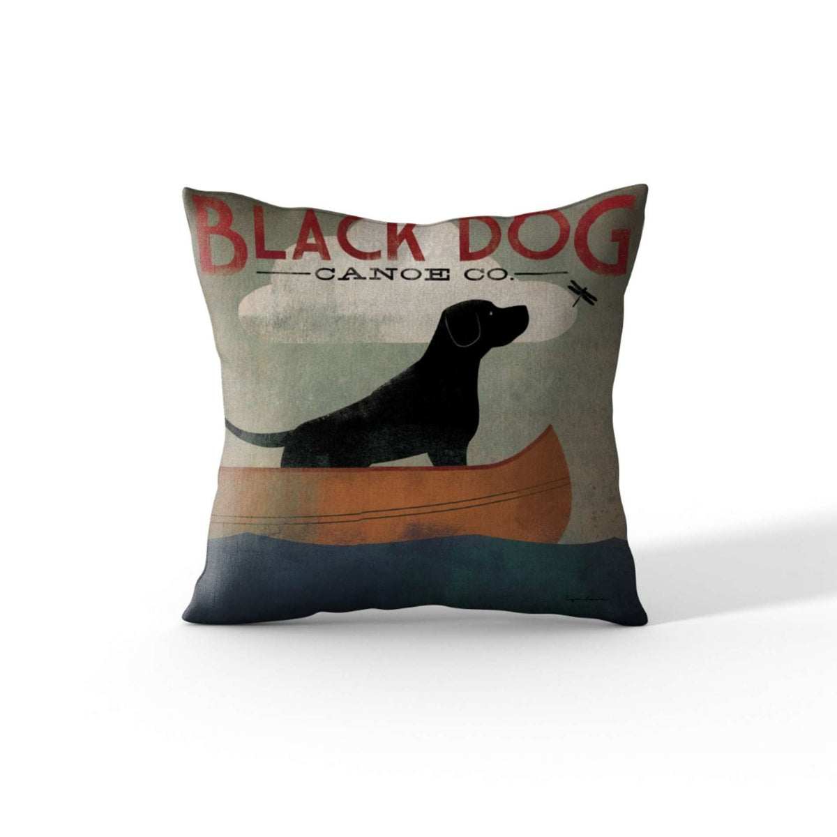 Cortesi Home &#39;Black Dog Canoe&#39; by Ryan Fowler, Decorative Soft Velvet Square 18&quot;x18&quot; Accent Throw Pillow with Insert
