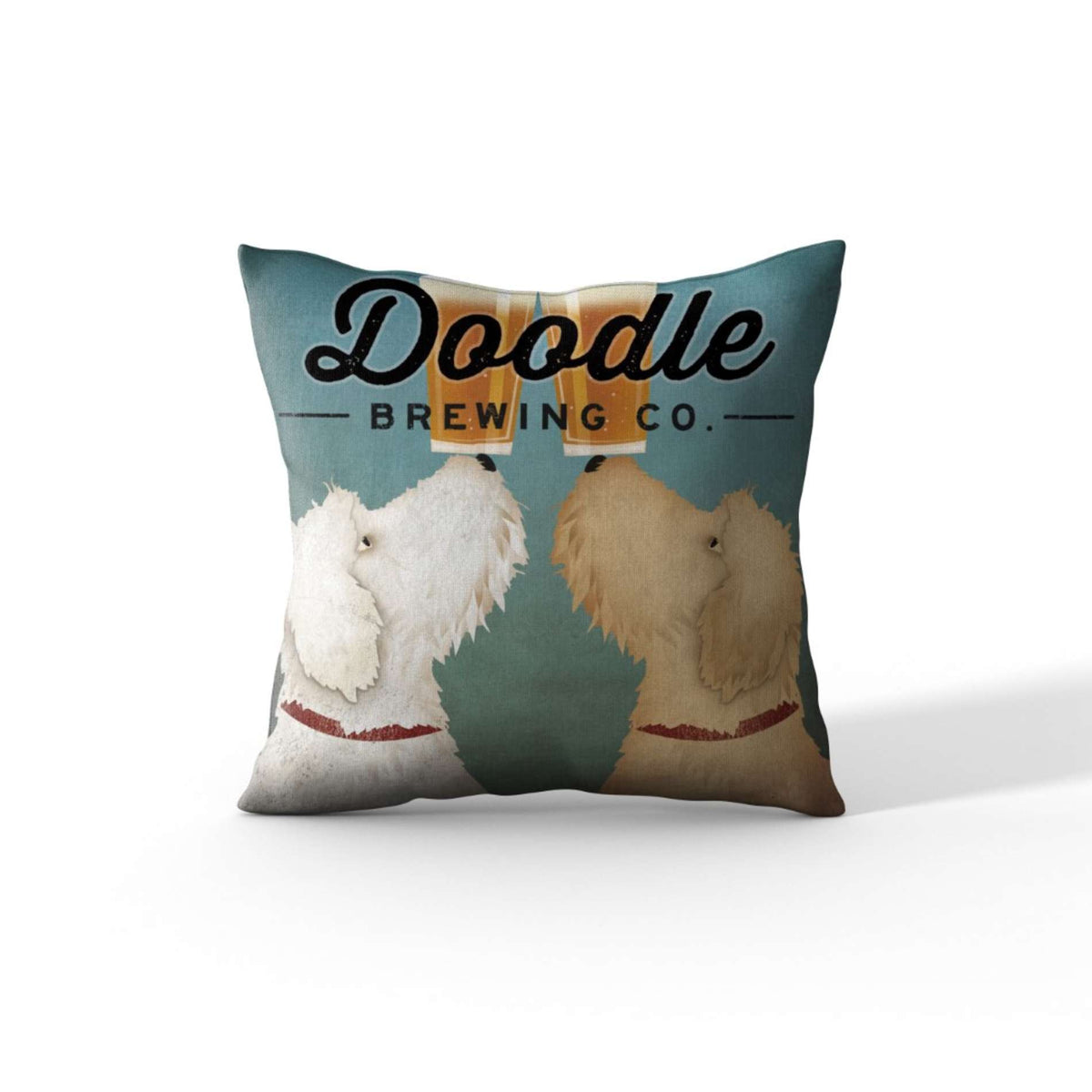 Cortesi Home &#39;Doodle Beer Double&#39; by Ryan Fowler, Decorative Soft Velvet Square 18&quot;x18&quot; Accent Throw Pillow with Insert
