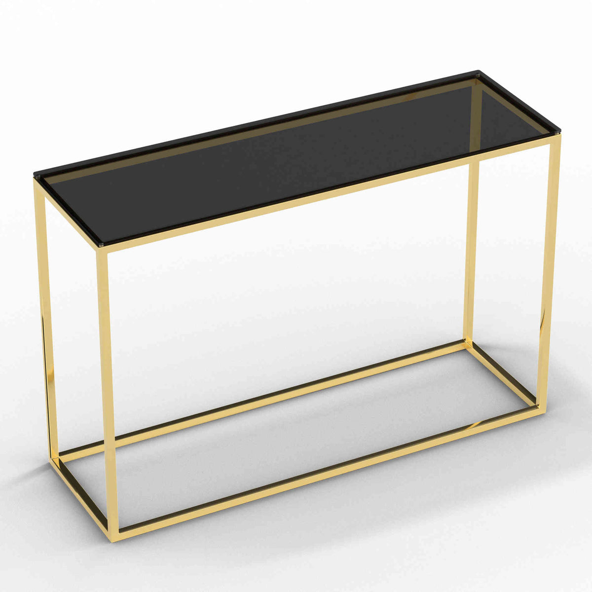 Cortesi Home Jul Console Table in Gold Stainless Steel and Smoked Glass, 47&quot;