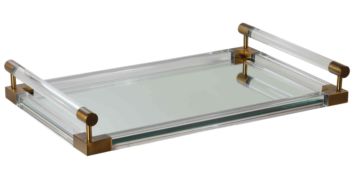 Cortesi Home Spinel Mirrored Acrylic Tray with Brass Accents