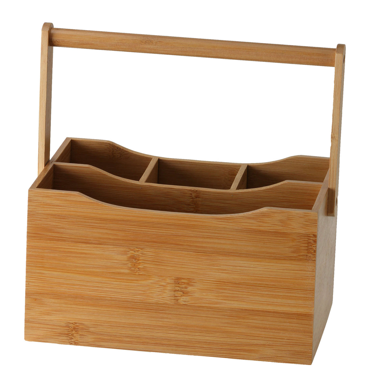 Cortesi Home Kira Natural Bamboo Cutlery Caddy Tabletop Holder with Handle and 4 Compartments