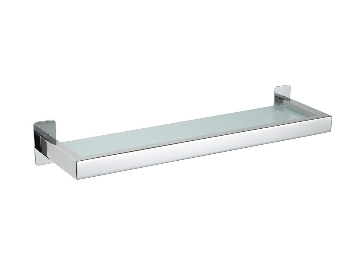 Cortesi Home Rikke Contemporary Bathroom Vanity Shelf in Stainless Steel with Glass, Chrome