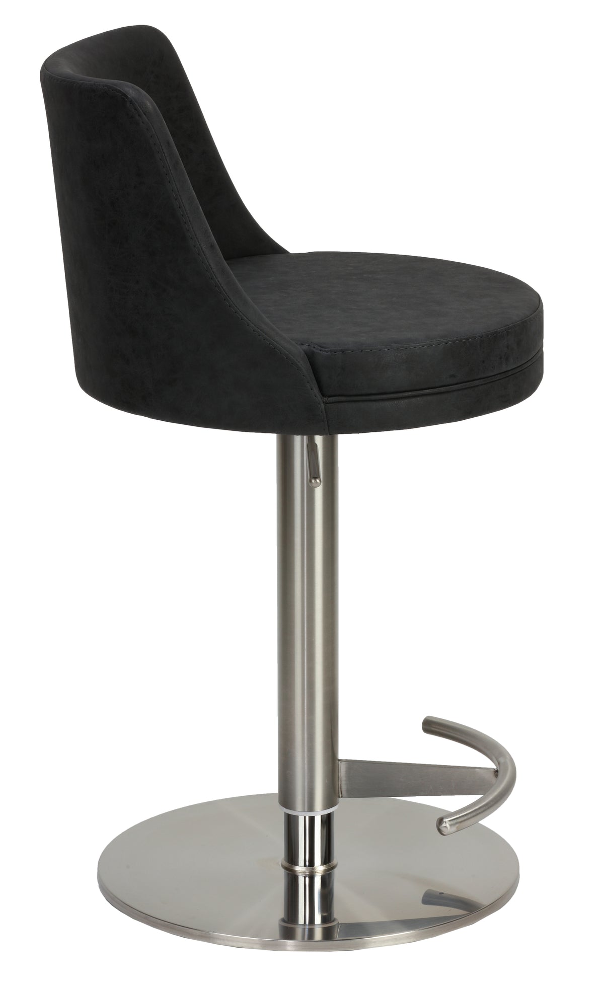 Cortesi Home Eros Adjustable Barstool in Brushed Stainless Steel with Heavy Solid Base, Retro Black