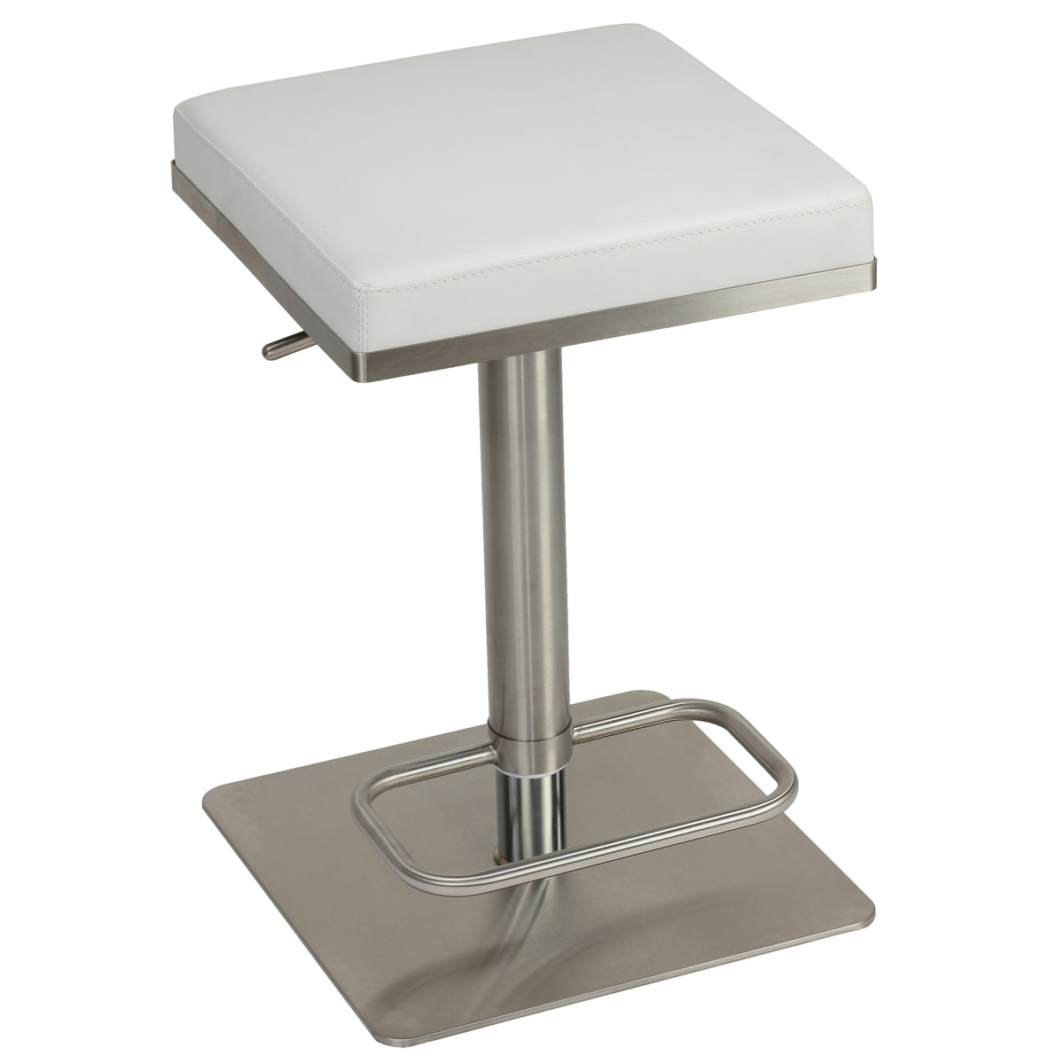 Cortesi Home Atlas Adjustable Barstool in Brushed Stainless Steel with Heavy Solid Base, White