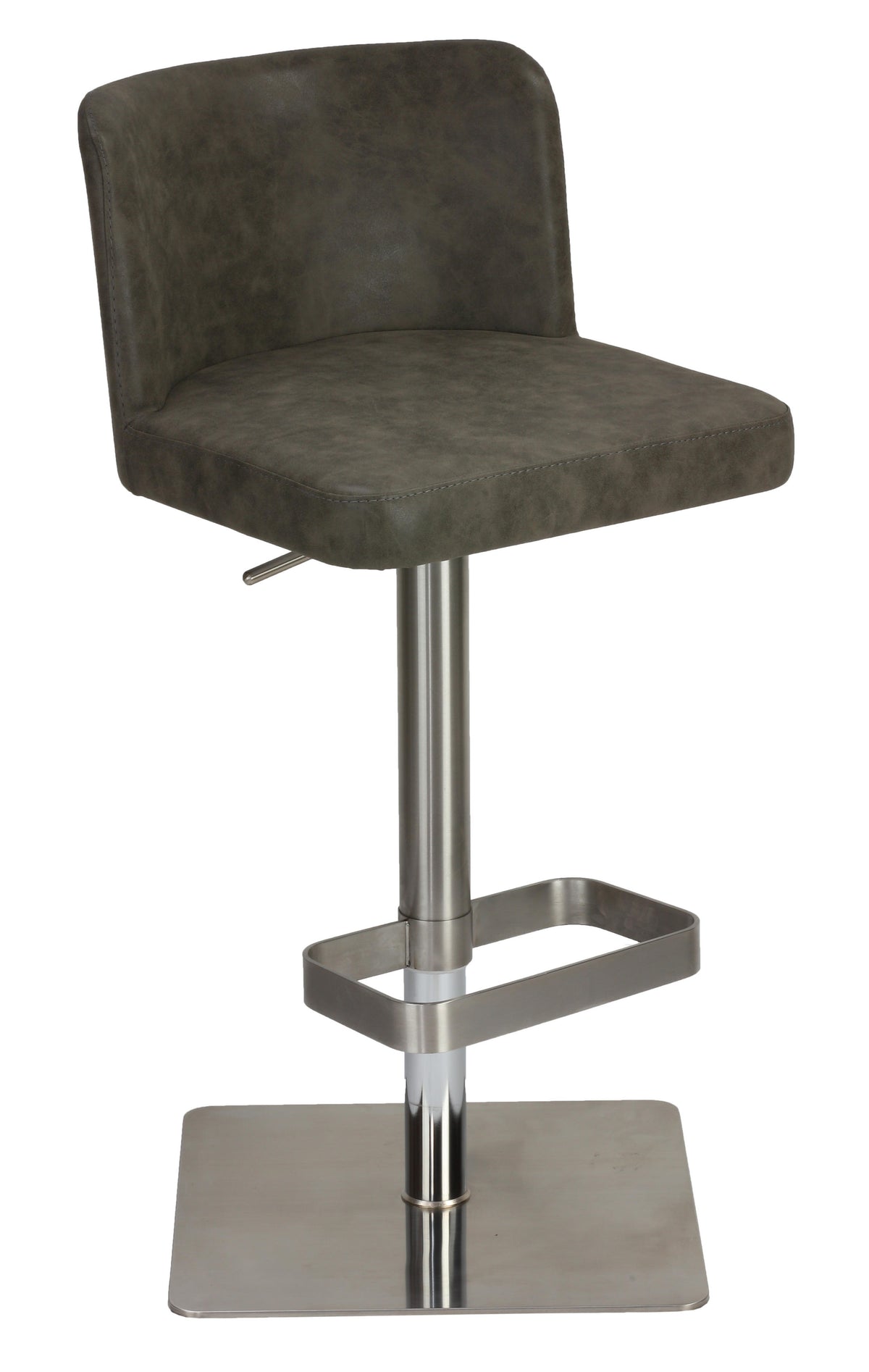 Cortesi Home Hercules Adjustable Swivel Barstool in Brushed Stainless Steel with Heavy Solid Base, Retro Grey