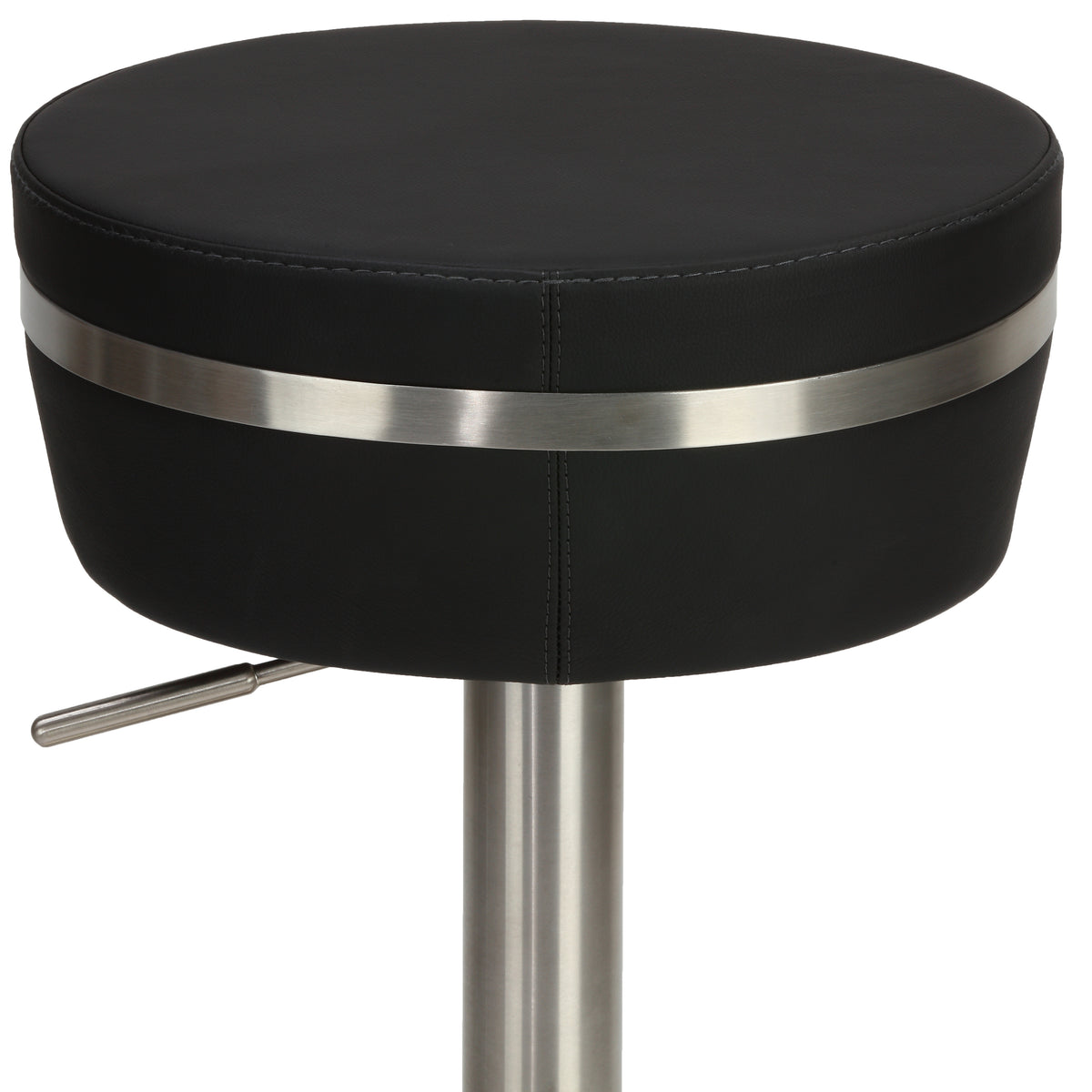 Cortesi Home Athena Premium Adjustable Backless Round Barstool in Brushed Stainless Steel with Heavy Solid Base, Black