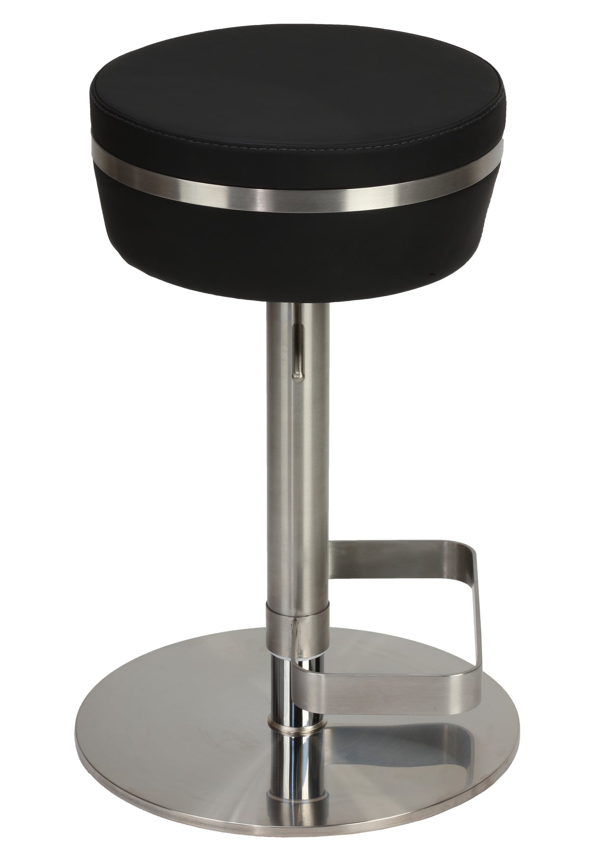 Cortesi Home Athena Premium Adjustable Backless Round Barstool in Brushed Stainless Steel with Heavy Solid Base, Black