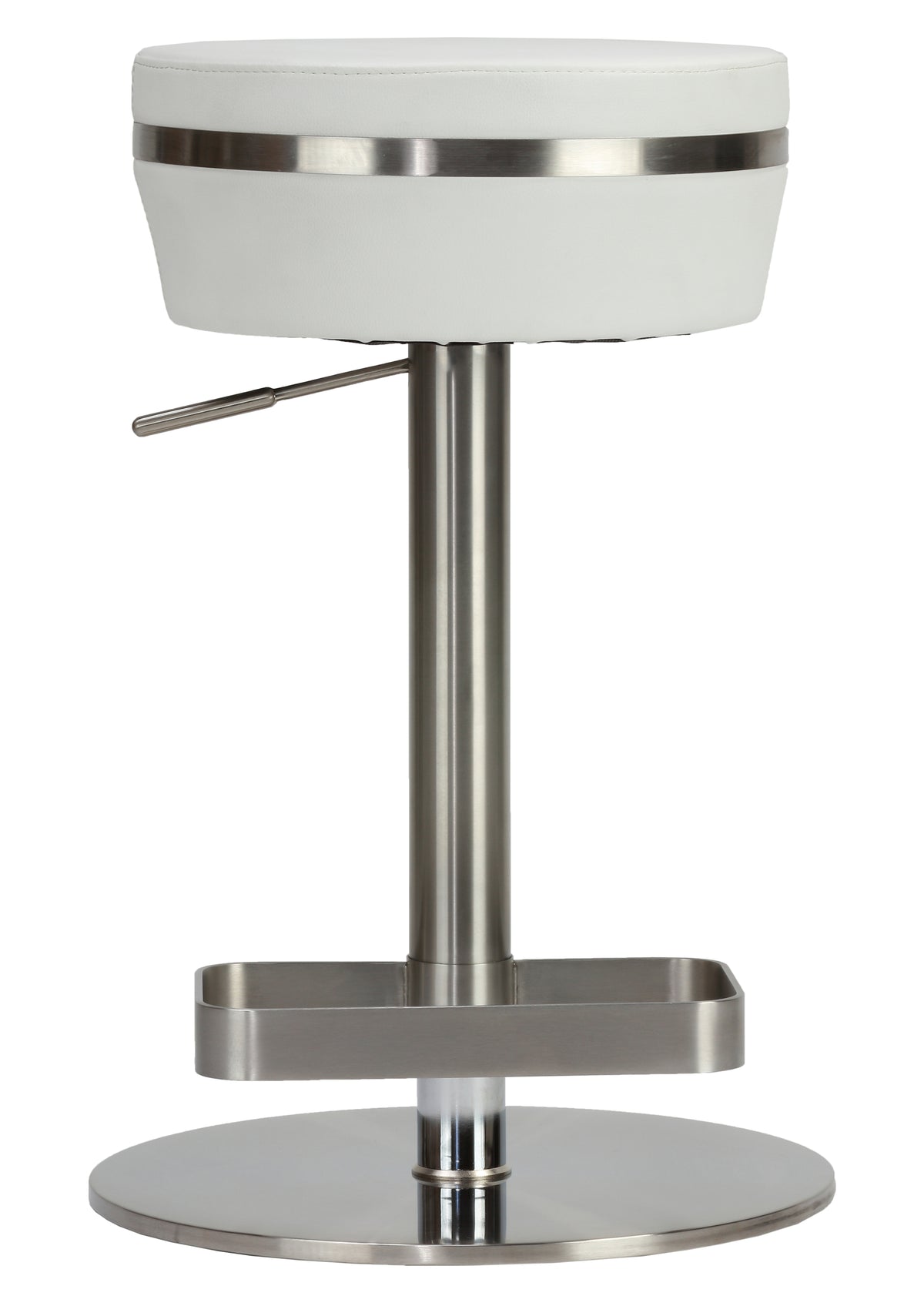 Cortesi Home Athena Premium Adjustable Backless Round Barstool in Brushed Stainless Steel with Heavy Solid Base, Snow White