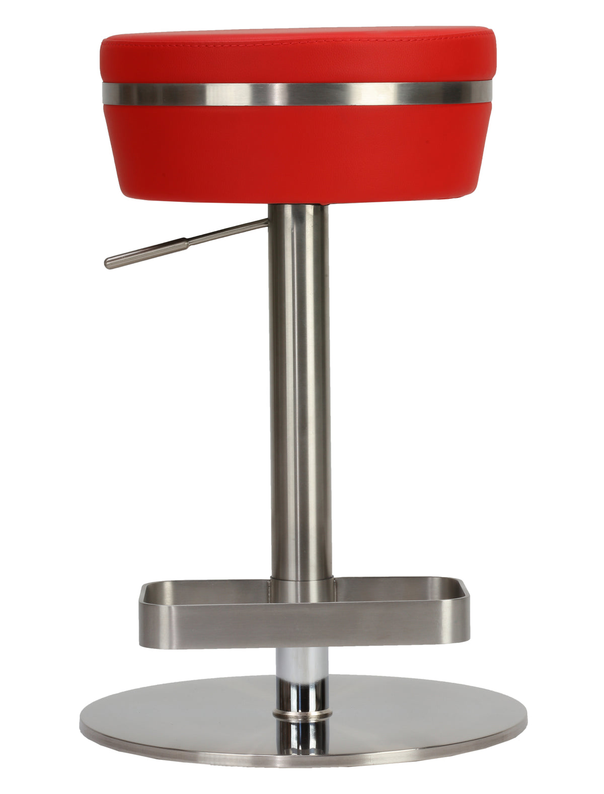 Cortesi Home Athena Premium Adjustable Backless Round Barstool in Brushed Stainless Steel with Heavy Solid Base, Red