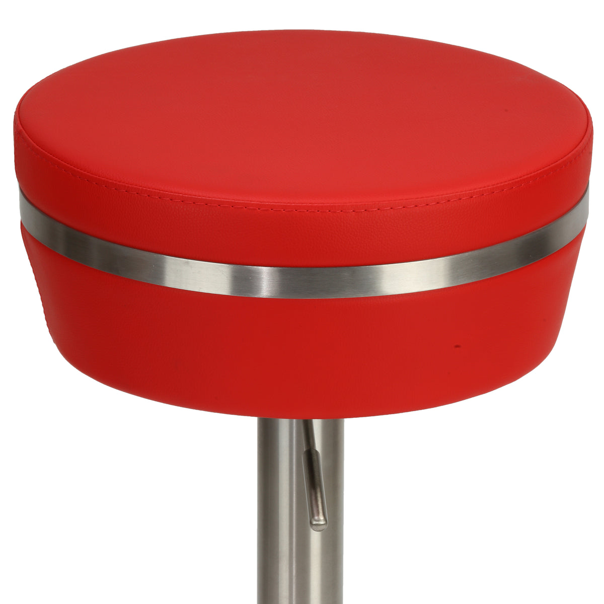 Cortesi Home Athena Premium Adjustable Backless Round Barstool in Brushed Stainless Steel with Heavy Solid Base, Red