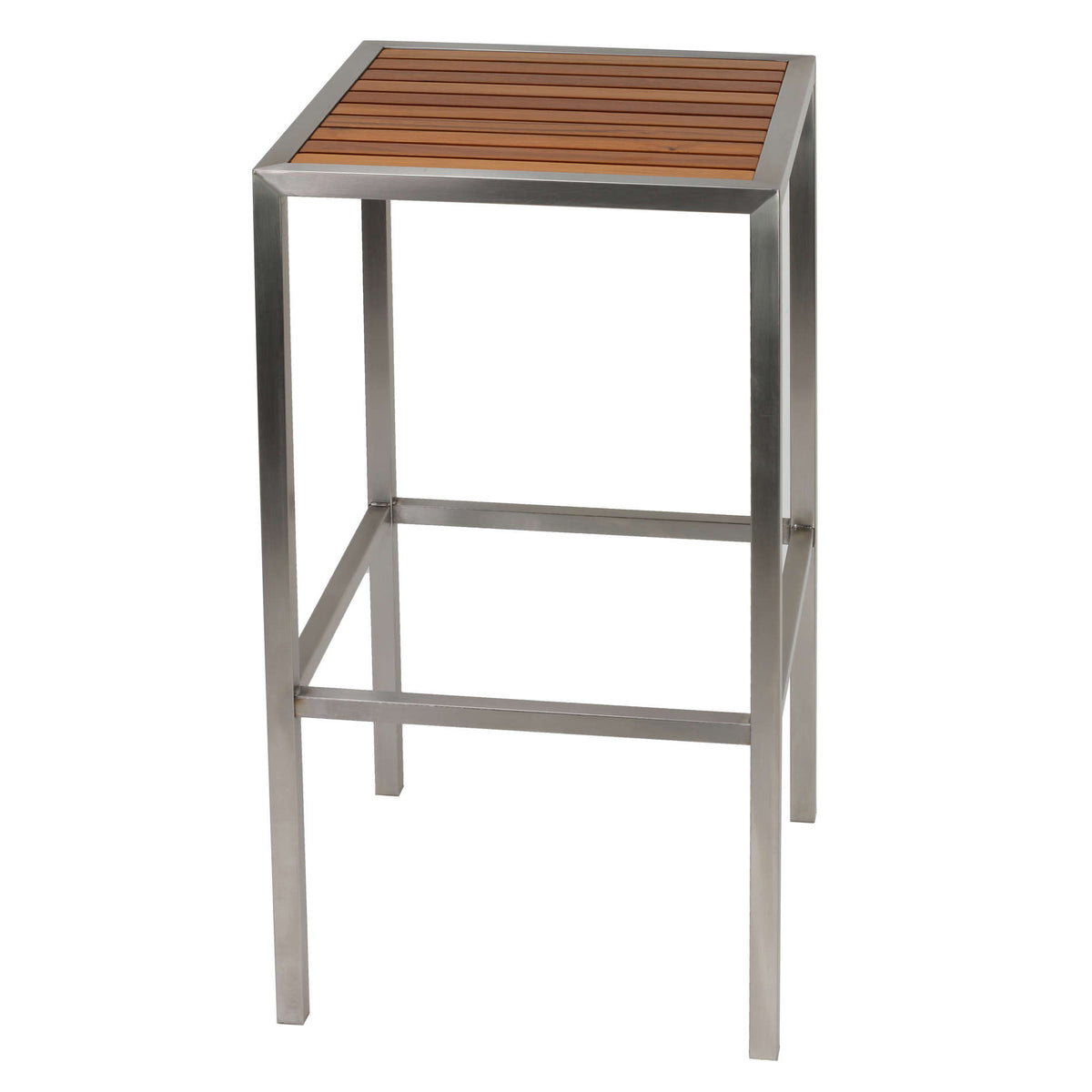 Cortesi Home Kratos Brushed Stainless Steel with Genuine Teak Top, Indoor or Outdoor Backless Barstool, 30&quot;