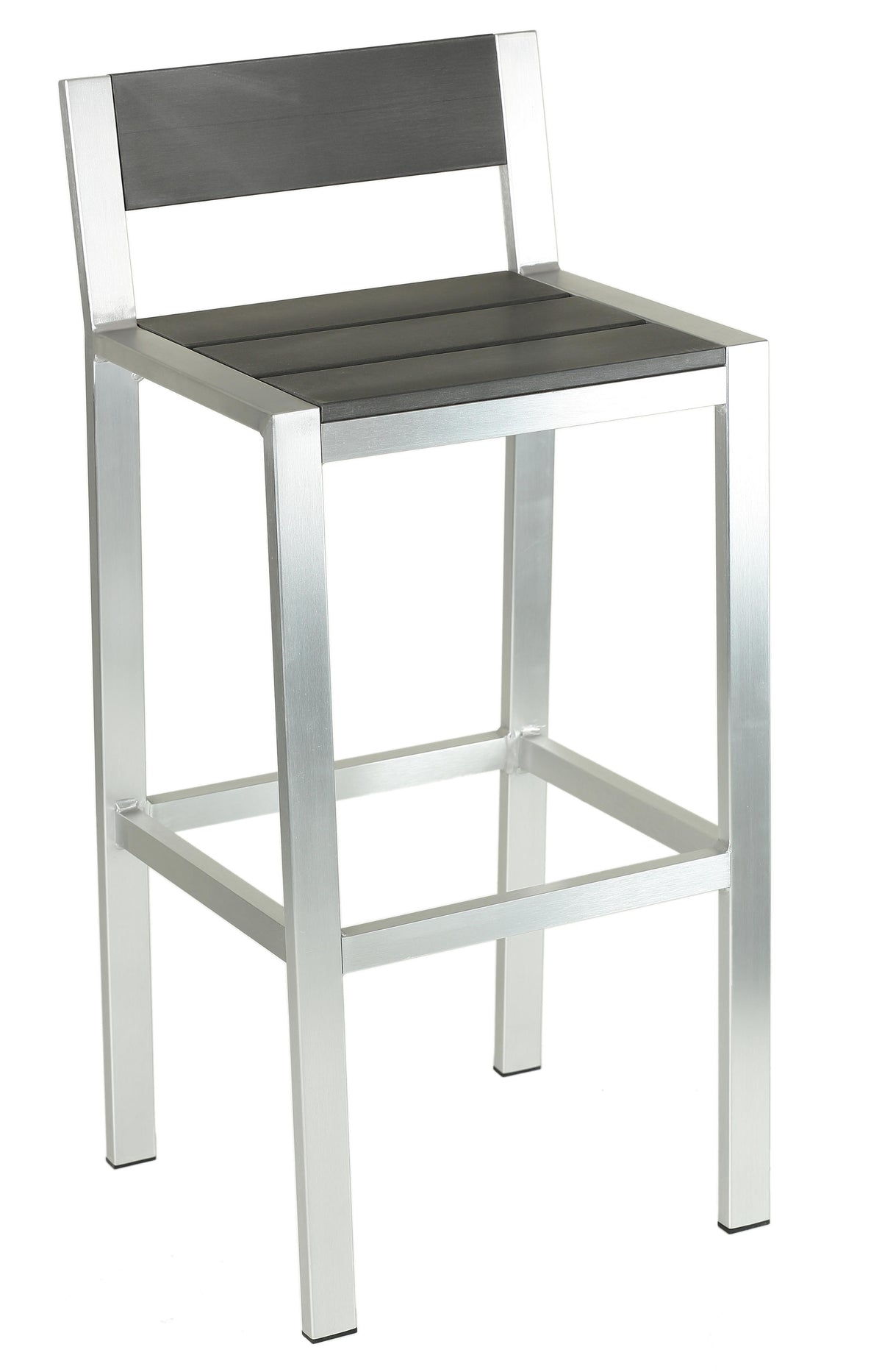 Haven Aluminum Outdoor Barstool in Slate Grey Poly Resin, Brushed Aluminum