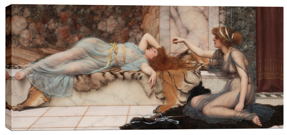 Epic Graffiti &quot;Mischief and Repose&quot; by John William Godward Giclee Canvas Wall Art, 12&quot; x 26&quot;