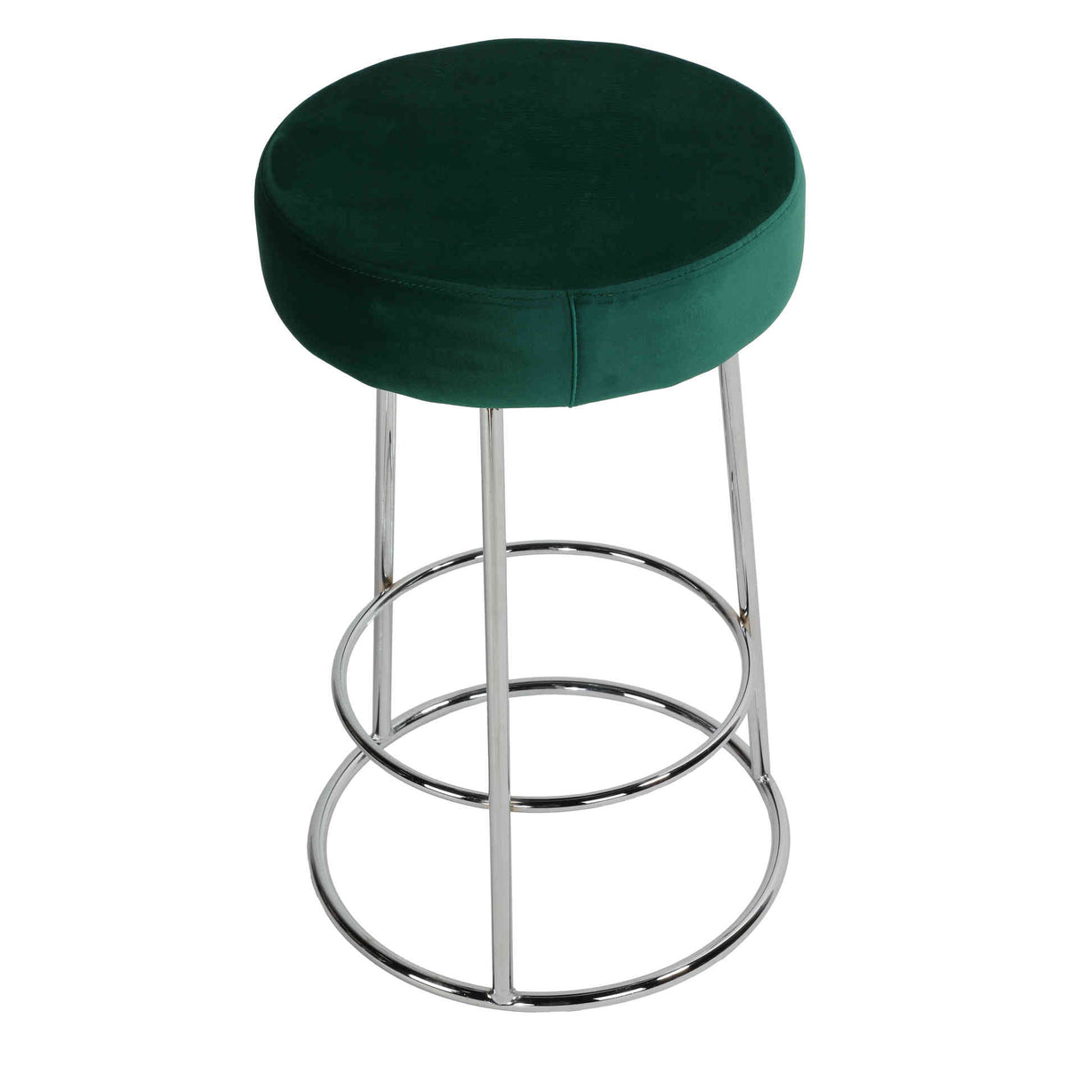 Cortesi Home Bodiam Counterstool in Green Velvet and Chrome Metal, 24&quot;