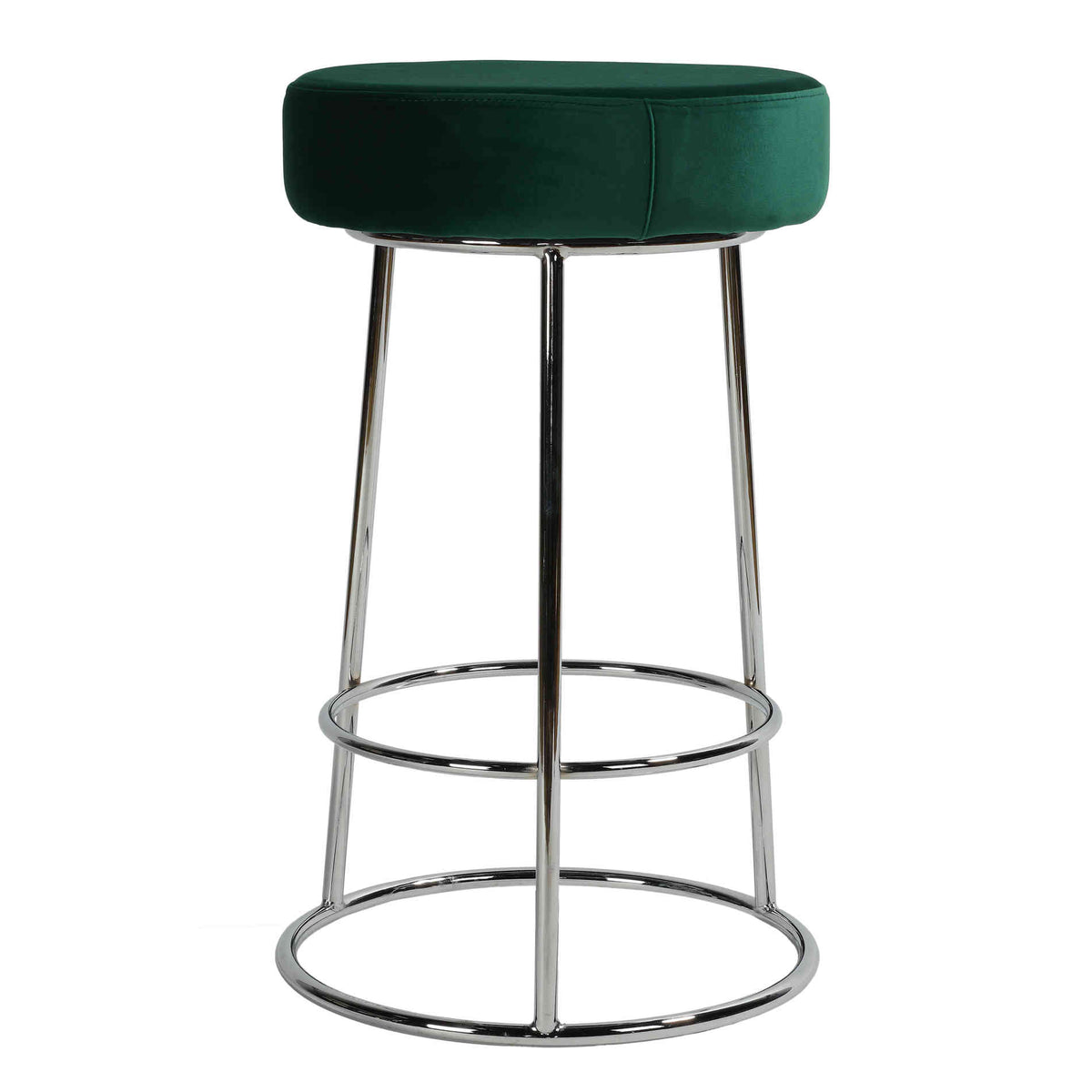 Cortesi Home Bodiam Counterstool in Green Velvet and Chrome Metal, 24&quot;